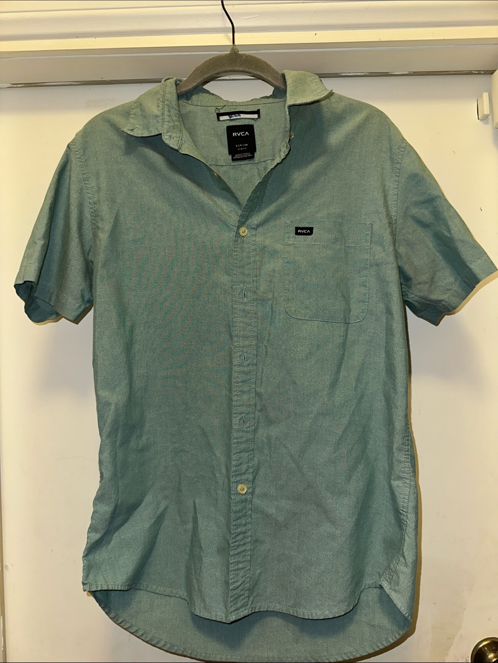 RVCA Men’s Seafoam Button-Down Short Sleeve Shirt